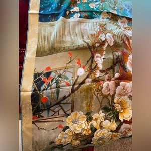 New! Large 100% silk scarf with tropical motif